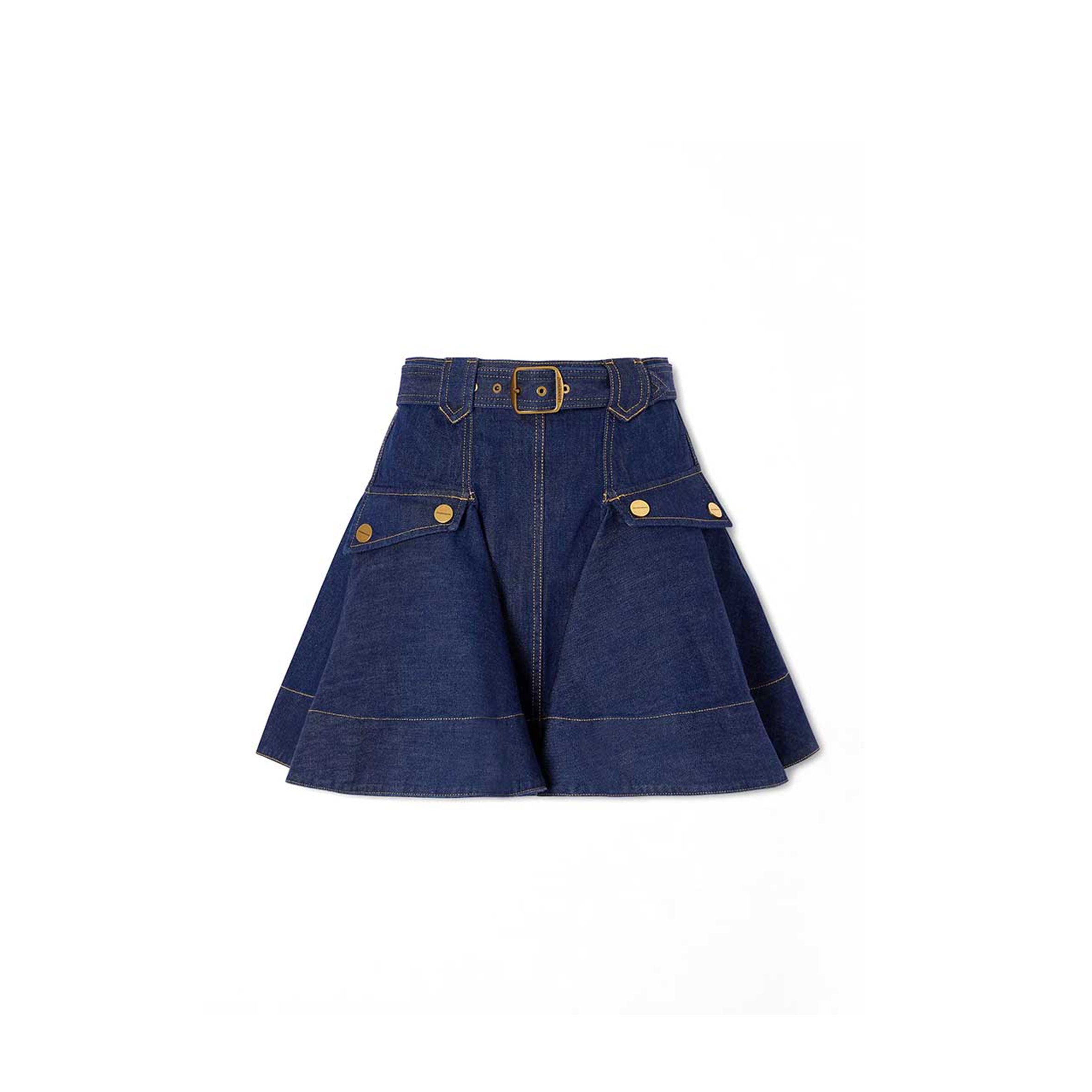 ZIMMERMANN BELTED DENIM MINI SKIRT 